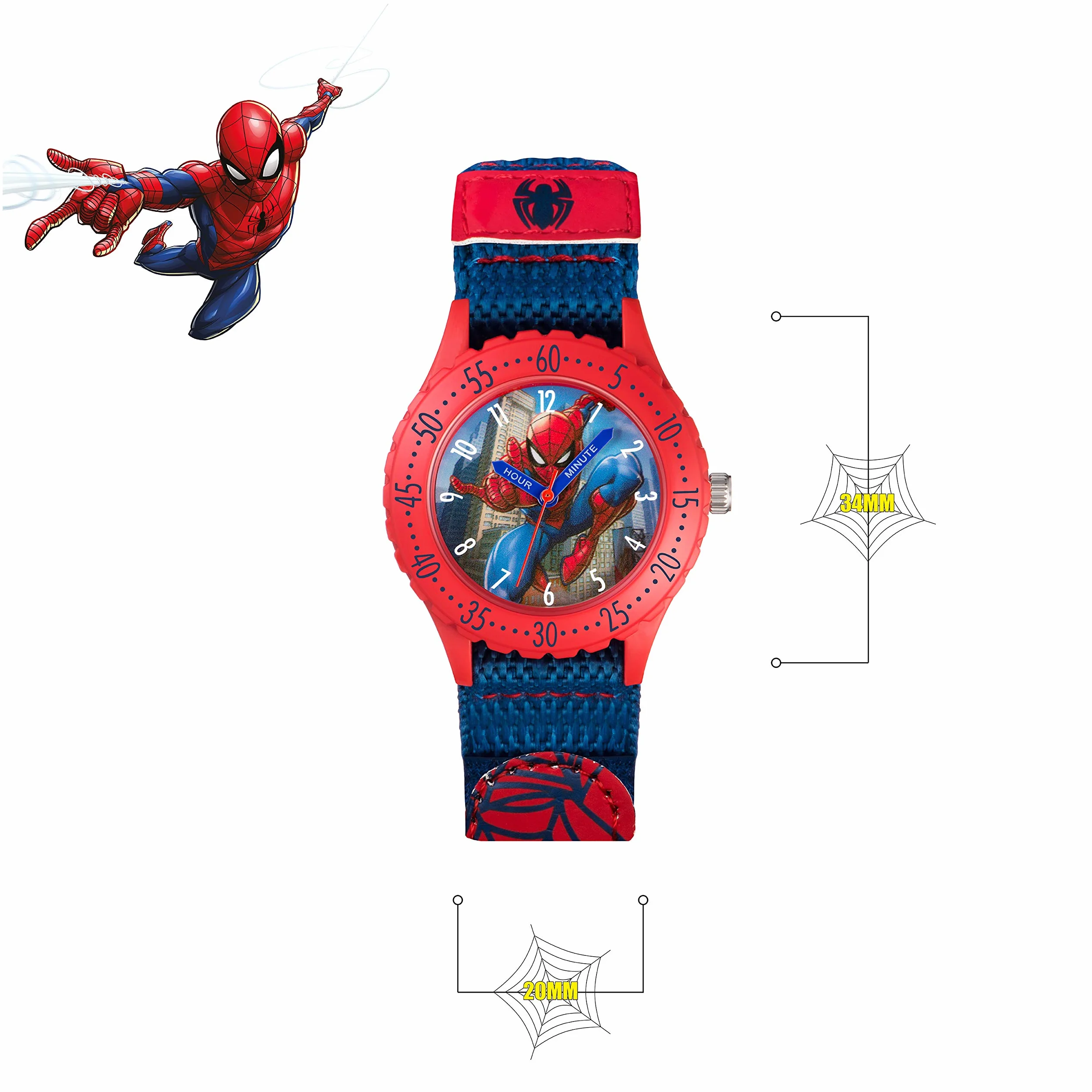 Spiderman Orologio analogico al quarzo per bambini con cinturino in tessuto SPD3495