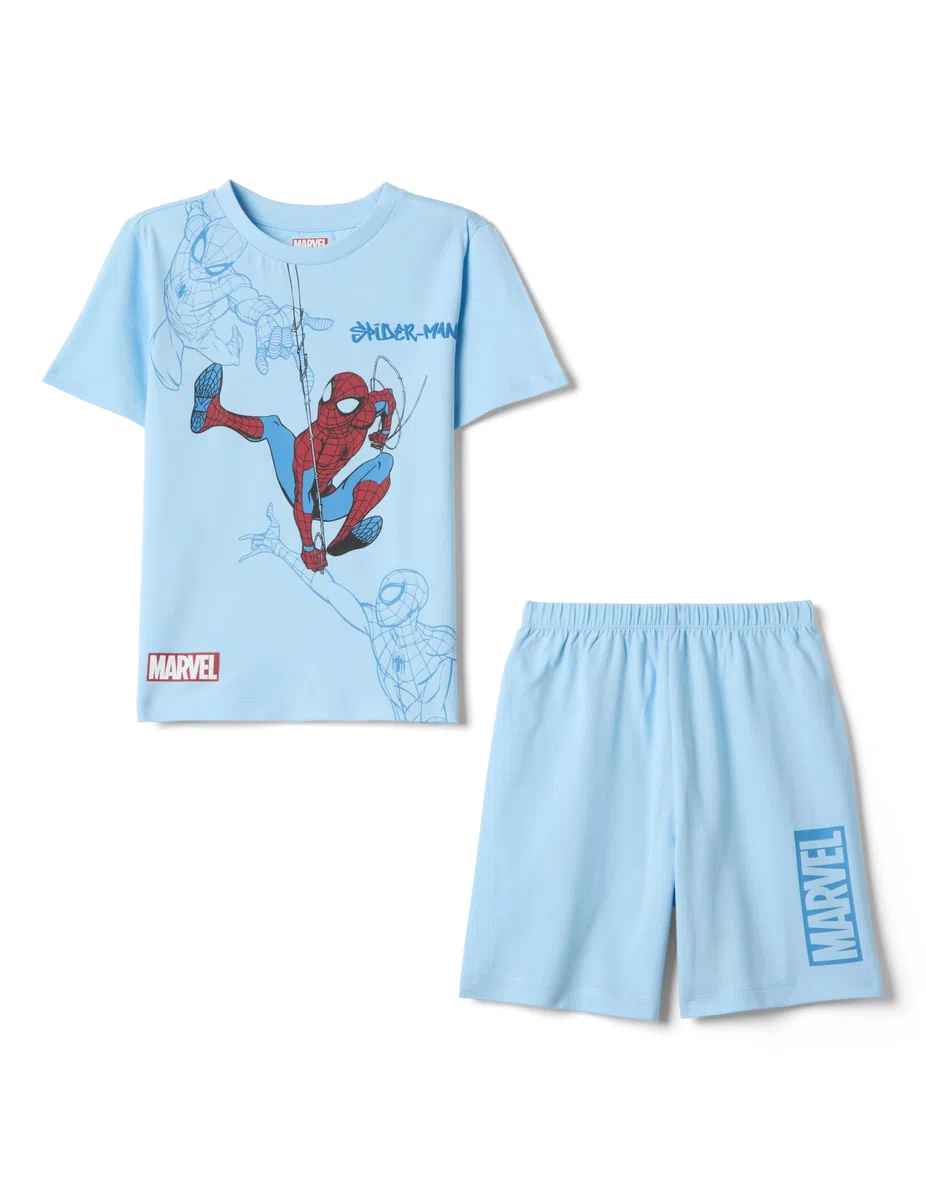 OVS Kids Pigiama Corto in Puro Cotone Azzurro da Bambino con Spiderman