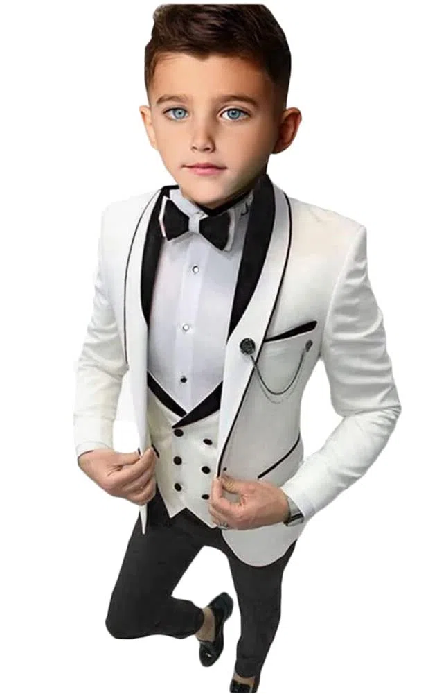 Slim Fit Vestito per Ragazzi Scialle Risvolto Giacca Gilet Pantaloni Ragazzi Partito Vestito Bambino Wedding Smoking