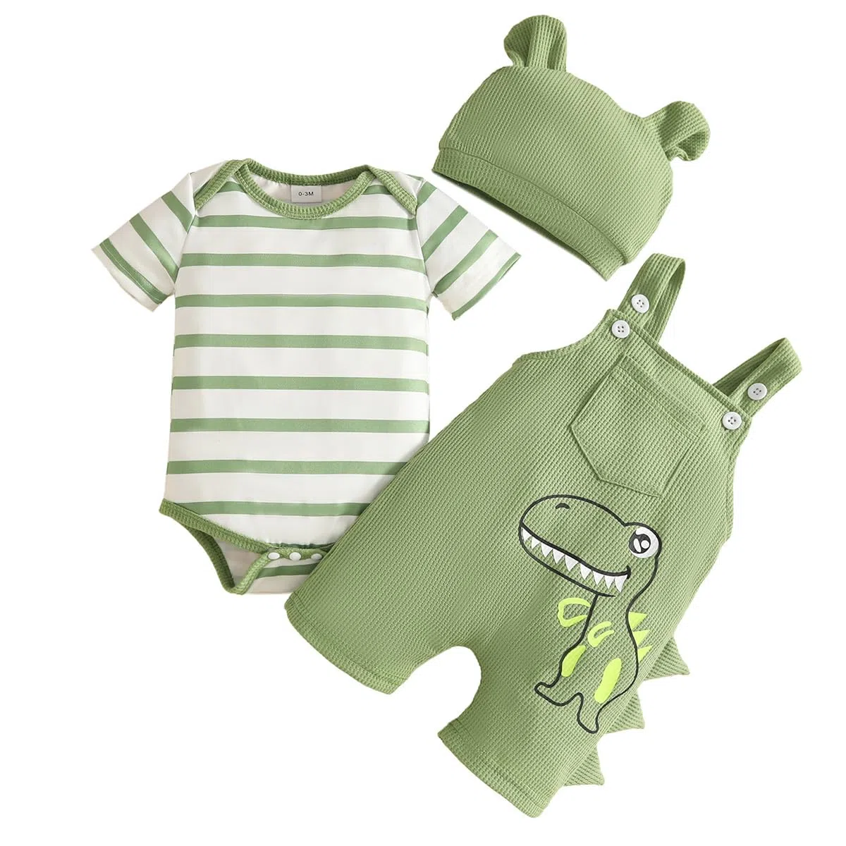 Vestiti Set per Neonati Maschi Maglietta a Righe a Maniche Corte + Pantaloni con Bretelle di Animale + Cappello 3 Pezzi Estivo Set di Abiti 0-18 Mesi