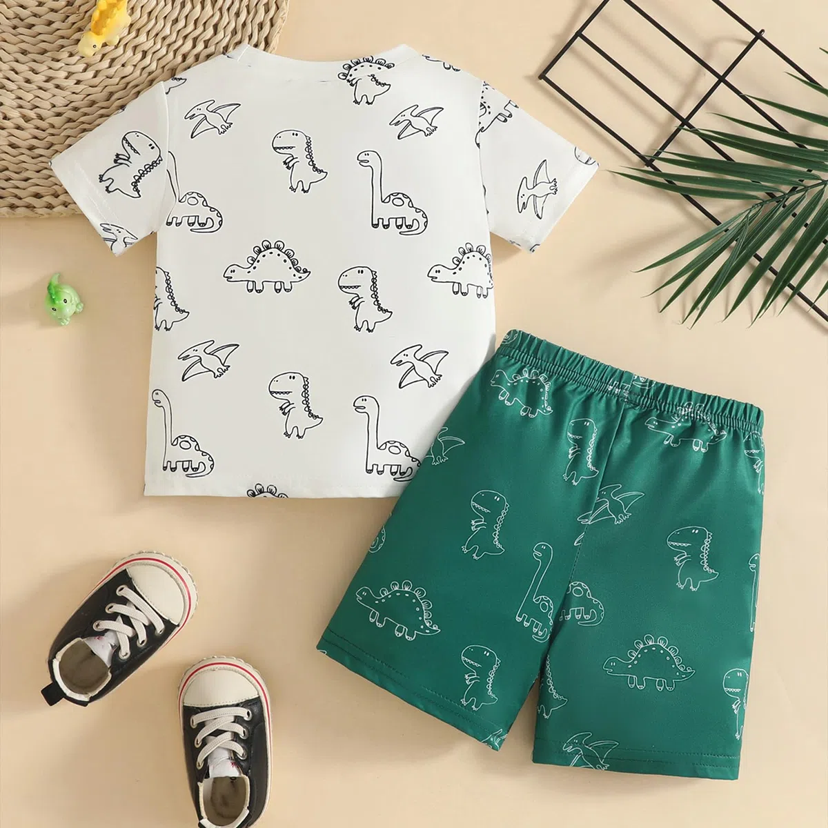 2 Pezzi Completi per Bambino Neonato Set di Vestiti Estivi Maglietta Top con Dinosauro da Maniche Corte e Pantaloncini Felpa Tuta per Bambini