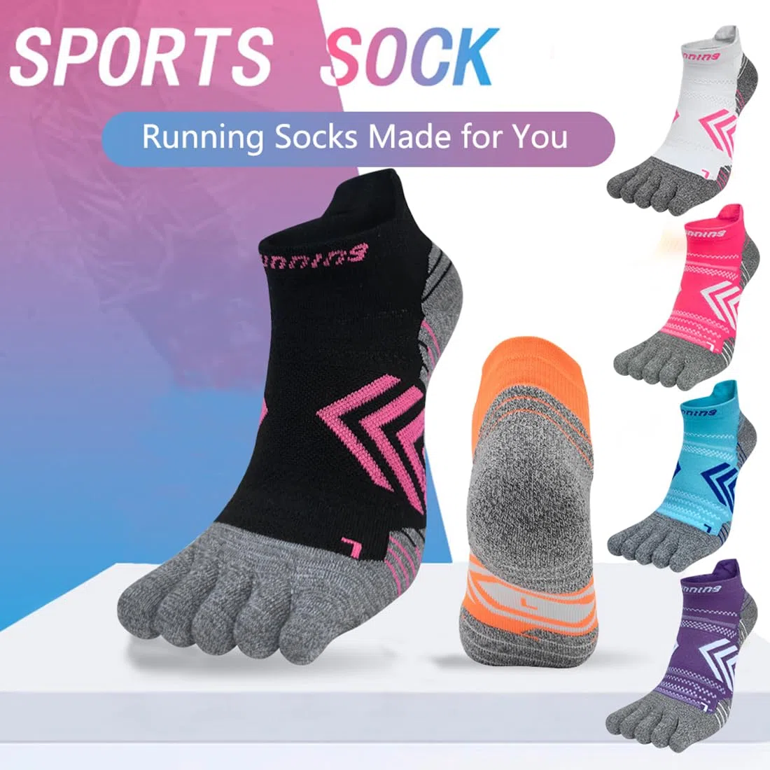 Donna Calzini Corte con Dita Separate Calze Corsa Cuscino Completo Sportive Calzini Cinque Dita Imbottiti Anti-Vesciche Allenamento Socks Traspirante - 6 Paia