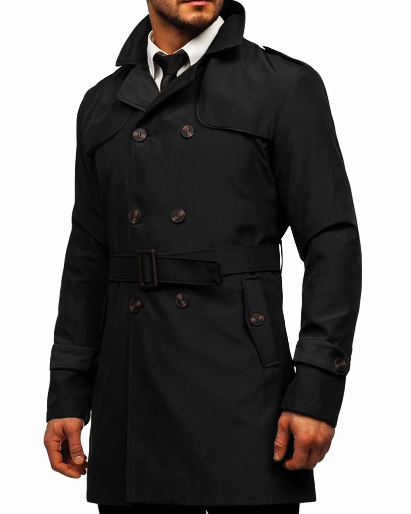 Runcati Trench Coat Uomo Slim Fit Doppio Petto Cappotto di Medio Lungo Classico Business Casual Coat Autunno Antivento Cappotto