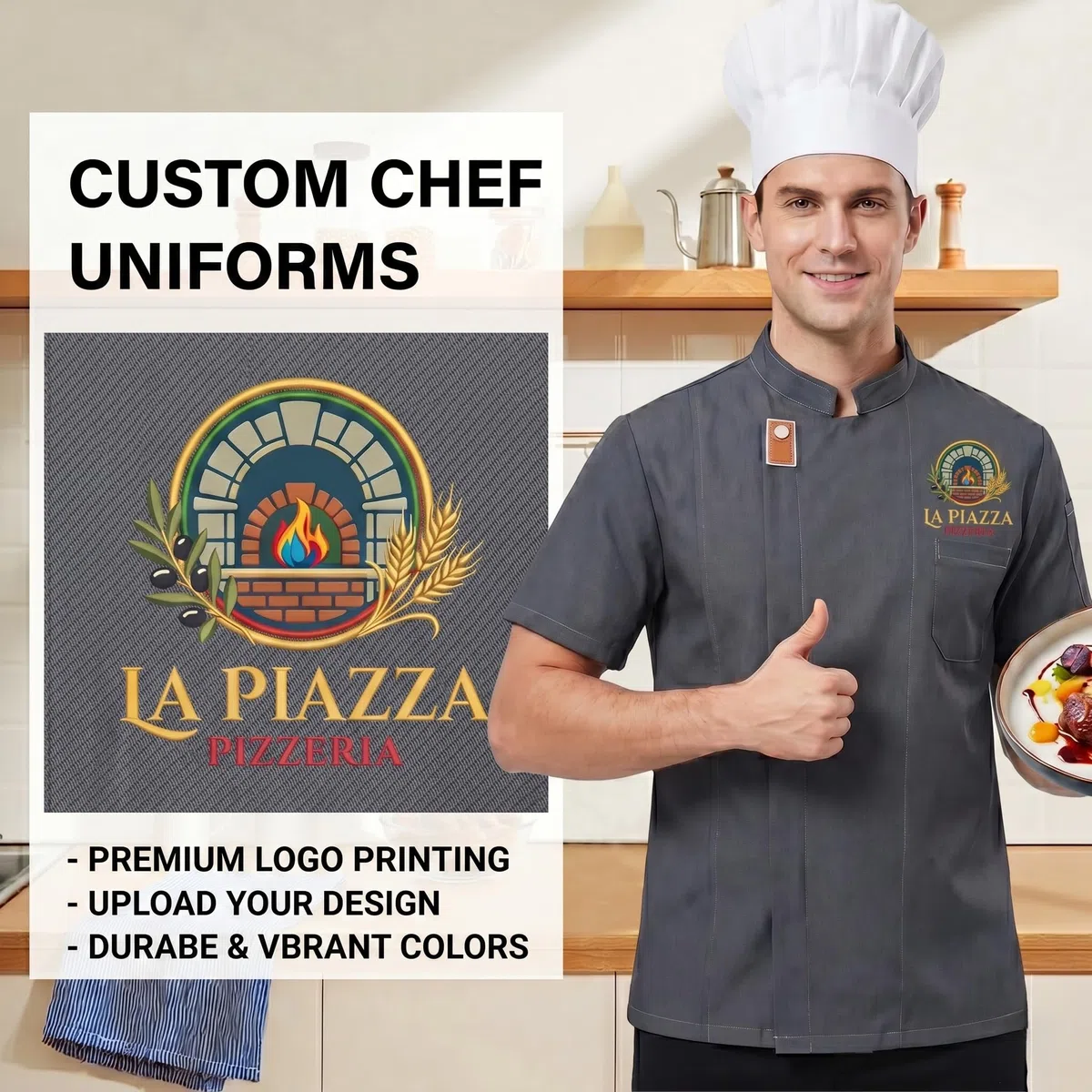 Generico Giacca Cuoco Personalizzata Manica Corta Uomo Donna con Nome e Logo, Giacca Chef Professionale Traspirante, Divisa da Cucina Personalizzabile