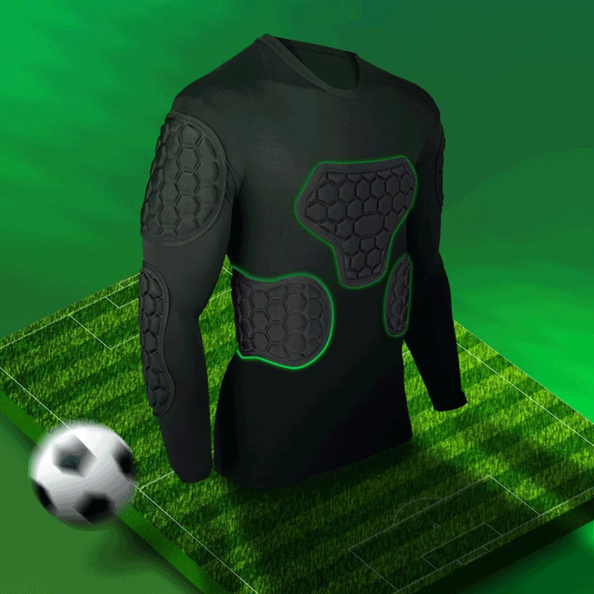 Maglia Da Calcio Imbottita - Maglia A Compressione Da Calcio Nera A Maniche Lunghe, Maglia Da Calcio Imbottita Per Adulti E Bambini | Maglia A Compressione Imbottita Da Calcio, Maglia Da Uomo Con Spal