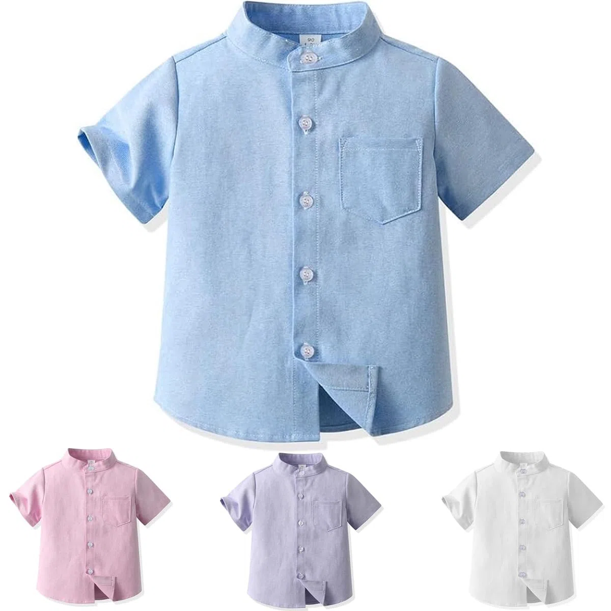 Yanmucy Ragazzi Bambino Manica Corta Camicia Top Colletto in Piedi Camicia Button Down per Bambini Camicie estive per Bambini Piccoli e Grandi per 2-8 Anni