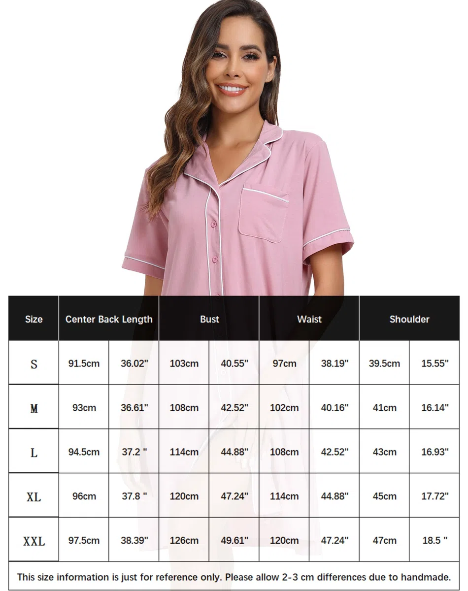 Wikoan Camicie da Notte Donna in Cotone, Camicia da Notte Allattamento Scollo a V Camicie Corta Bottoni Davanti Camicie da Notte Donna
