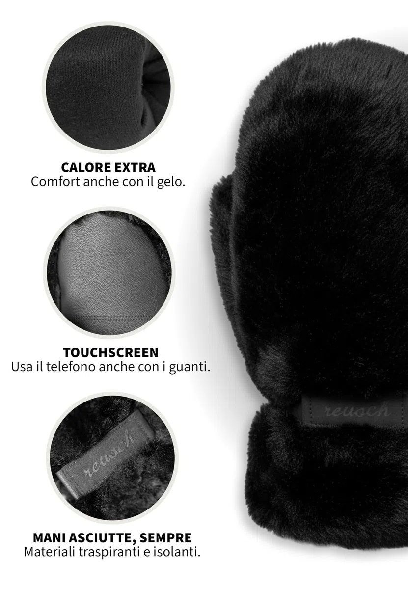 Reusch Molly Muffole da donna con PrimaLoft Gold – Morbidi guanti invernali con pelliccia sintetica, funzione touchscreen, impermeabili, antivento, traspiranti e con morbida fodera