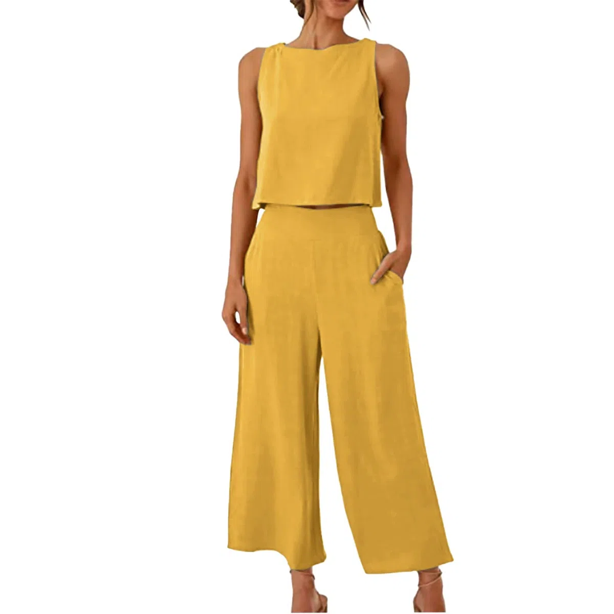 Completo Estivo Donna Lino Senza Maniche Bluse Traspirante Completi Elegante Set Due Pezzi donna estivo Canotta Boho Completino Casuale Mare Fresco completo Pantaloni e Camicia Per le Vacanze