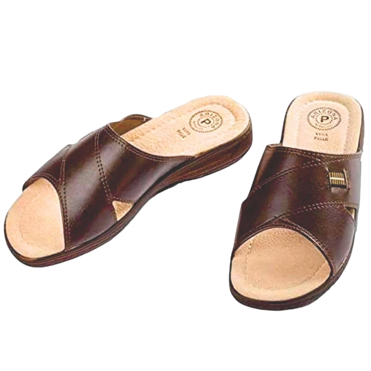 Patrizia Azzi Pantofola Ciabatta Uomo Estivo Sottopiede in Pelle Arizona (Marron, numeric_41)