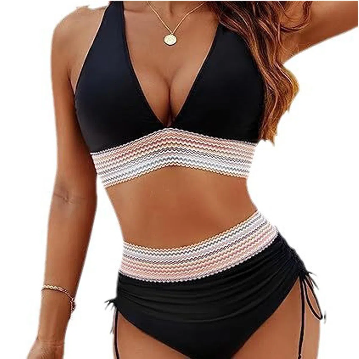 Costume da bagno da donna alla moda a vita alta push-up costumi da bagno regolabile con coulisse scollo a V costumi da bagno controllo pancia costume da bagno regolabile stringa