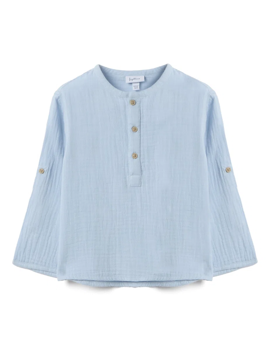 OVS Kids Camicia in Puro Cotone Azzurra da Bimbo Regular Fit con Collo Coreano