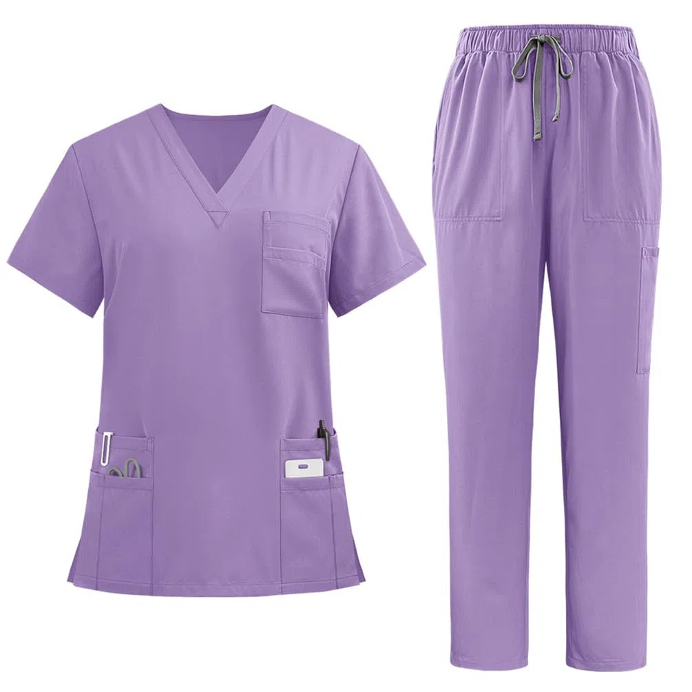 M&Catree Divisa Sanitaria Donna Uniforme Medico Set con Casacca Scollo a V e Pantalone da Jogging Multitasche