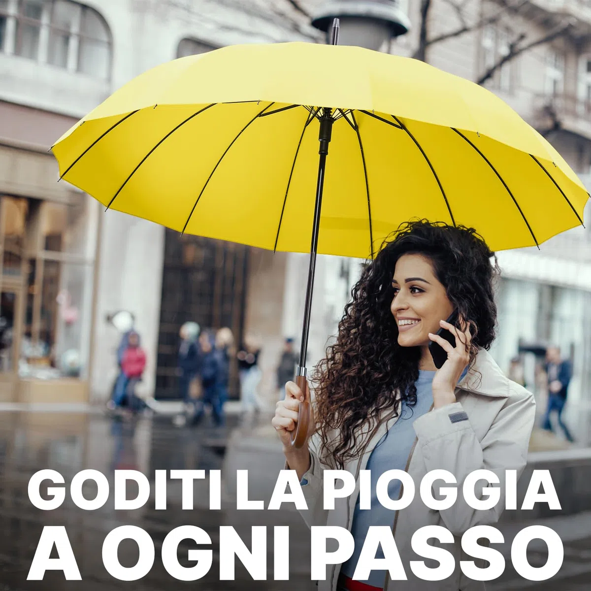Royal Walk Ombrello Pioggia Antivento Grande 54 Pollici Ombrello Portatile Automatico Aperto Per 2 Persone Uomo Di Legno Leggero Resistente 16 Costole Golf Da Viaggio Impermeabile Robusto 120cm Giallo