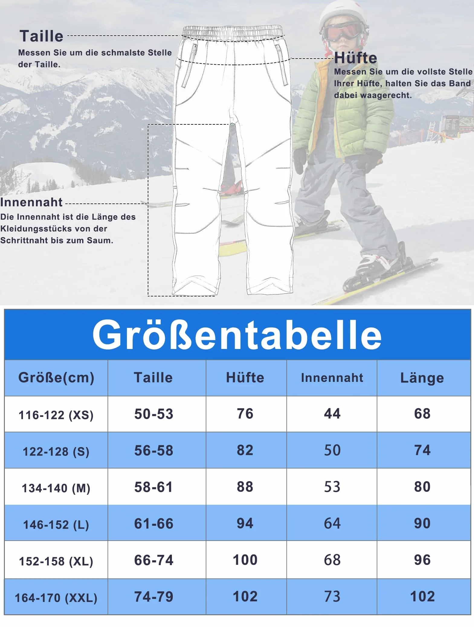 Pantaloni Softshell Bambino Caldo Pantaloni Invernali Trekking Ragazzo Pantaloni Neve Bambino Impermeabili con Fodera in Pile