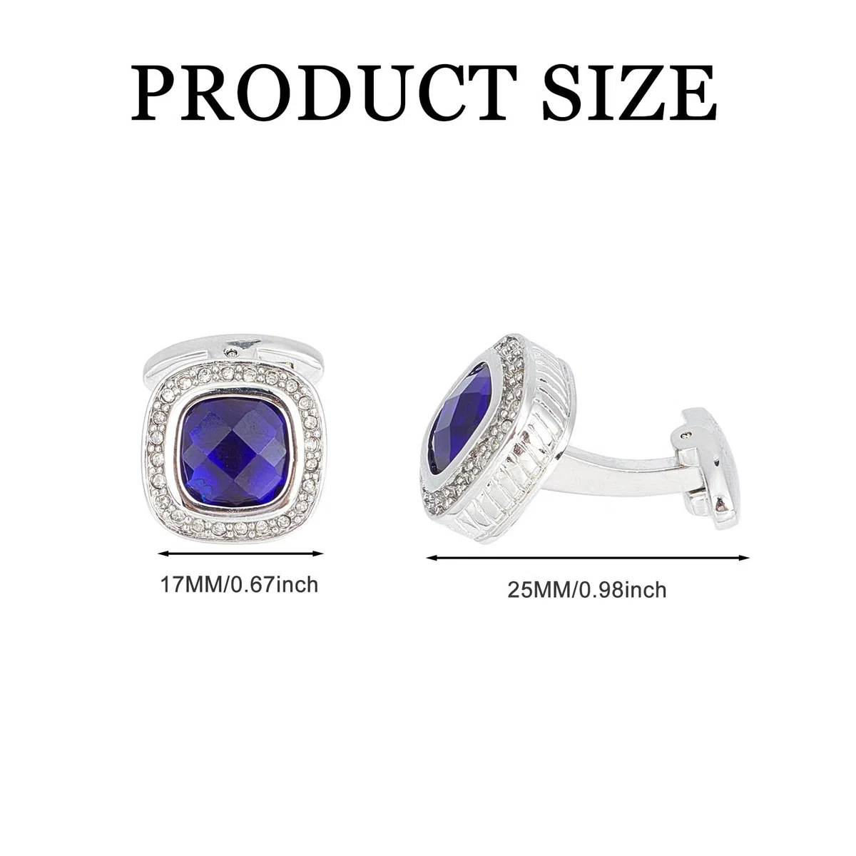 NICENEEDED Gemelli in Cristallo Blu Color Argento, Gemelli in Pietra Gemma per Camicia da Smoking da Uomo, Gemelli con Strass in Rame
