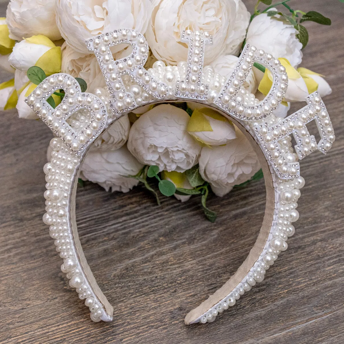TRIXES - Diadema da sposa con corona decorata di perle per donna, accessorio per costume da addio al nubilato, accessorio