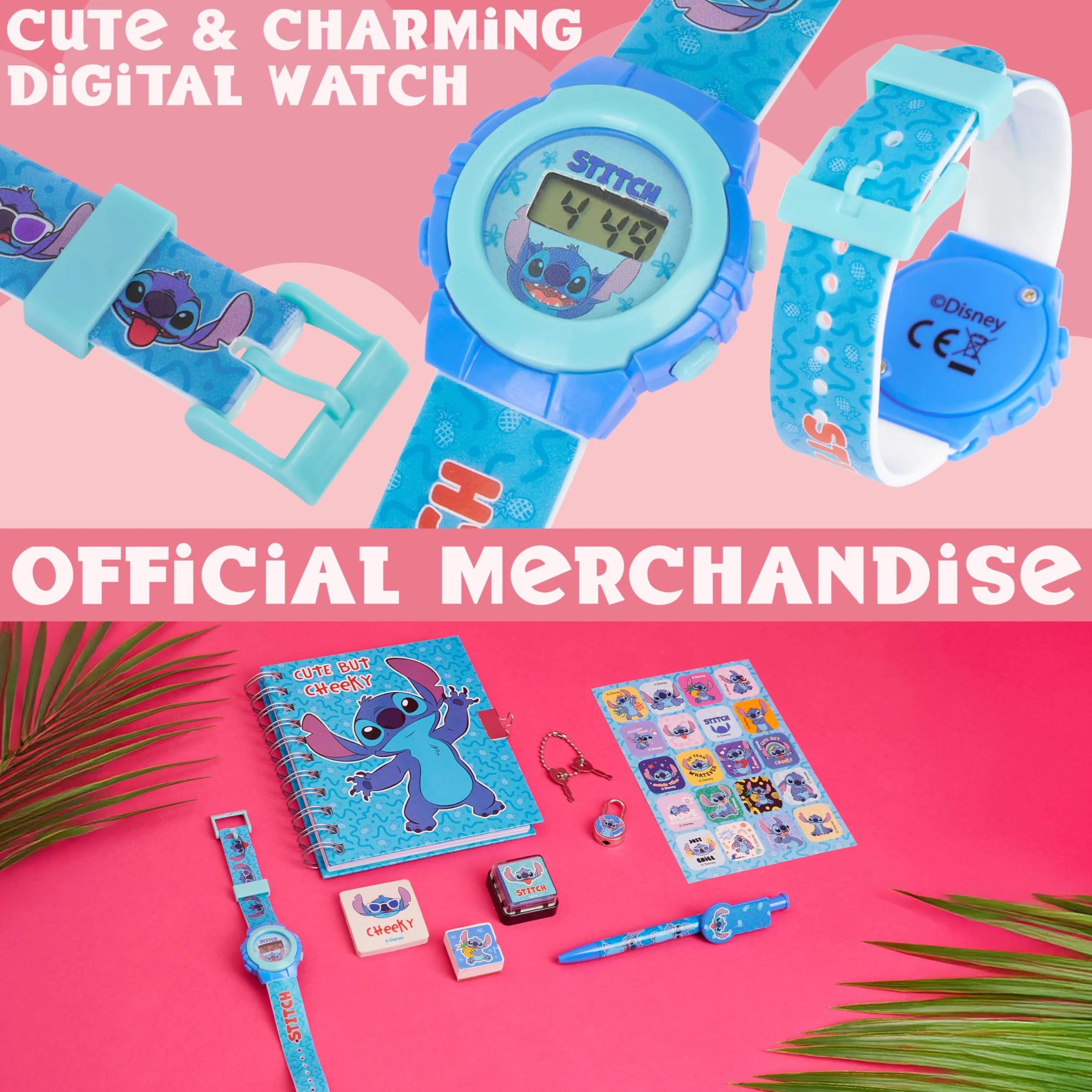Disney Stitch Orologio Digitale Bambino & Accessori Set, Orologi Diario Timbro