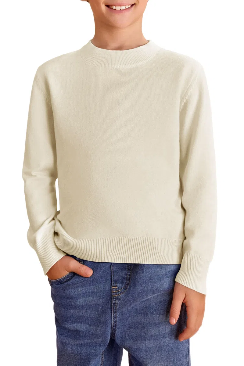 Haloumoning Maglione per bambini, girocollo, a maniche lunghe, morbido, leggero, in tinta unita