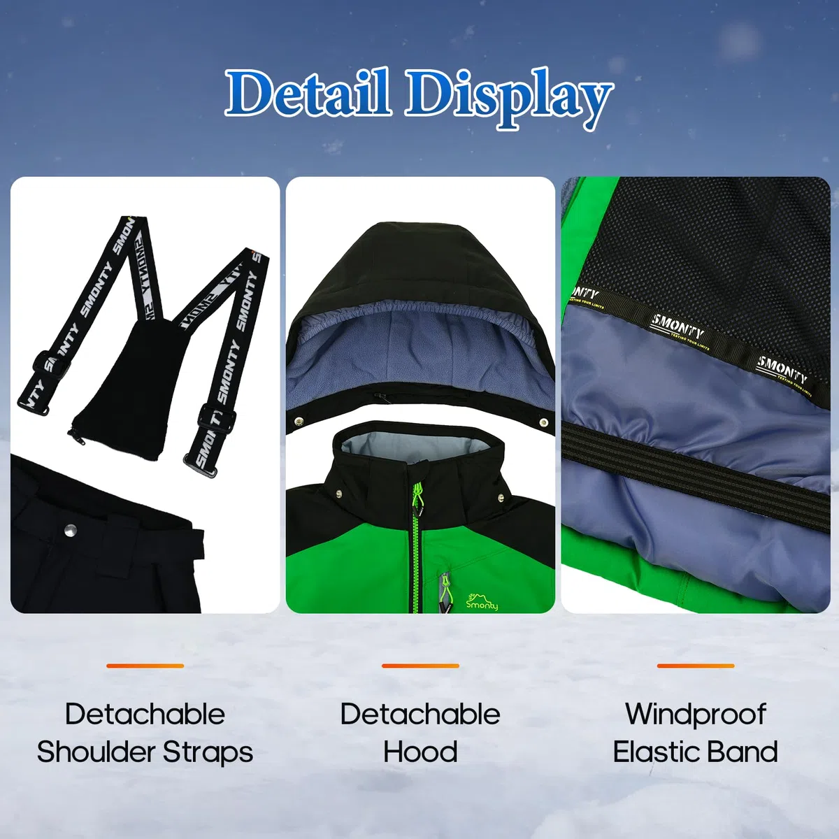 SMONTY SNOWER - Tuta da sci per ragazzi, con cappuccio rimovibile, extra caldo, invernale