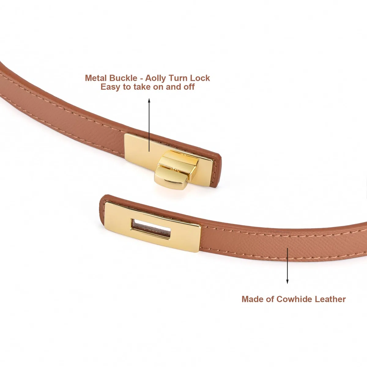 Cintura da donna regolabile sottile decorativa in pelle lega solida con chiusura rotante per abiti jeans pantaloni