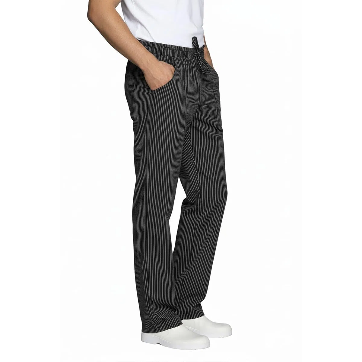 Pantaloni da Cuoco Rigati, Blu Navy e Bianco, con Elastico in Vita, Tasche Laterali