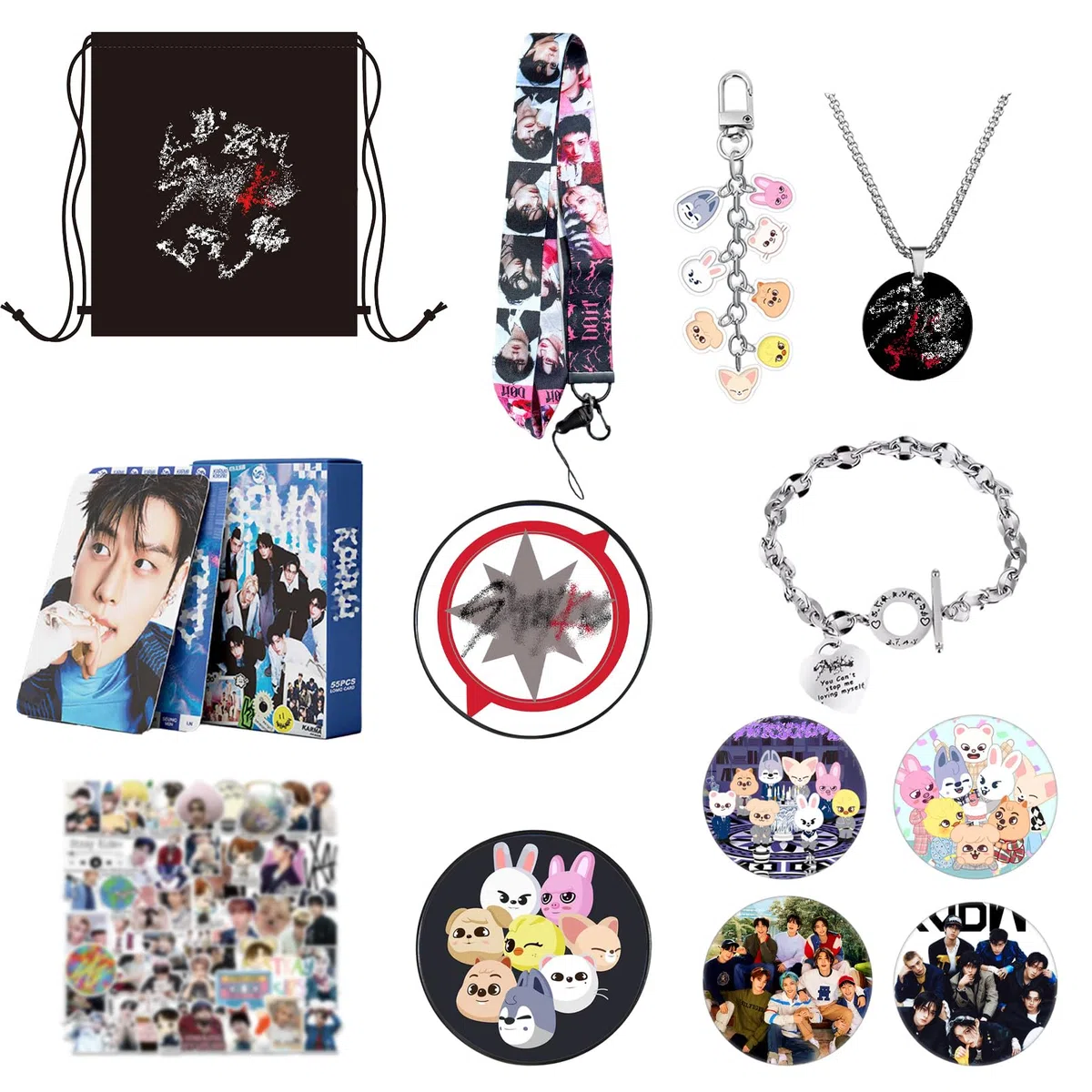 Stry regalo per set，Stry Photocards，SKZ Portachiavi, SKZ borse da palestra, Collane, braccialetti, cordini,distintivi，Adatto ai fan