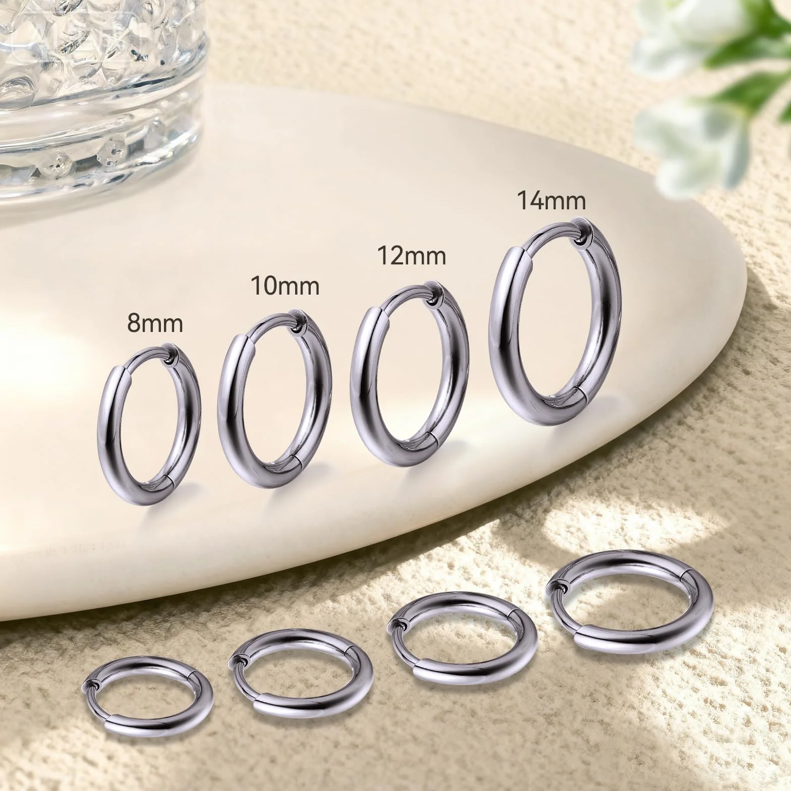 Limerencia Orecchini a Cerchio in Titanio, 8-14 mm Medico Orecchini a Cerchio Piccoli Ipoallergenico Leggeri per Donna Uomo Teen