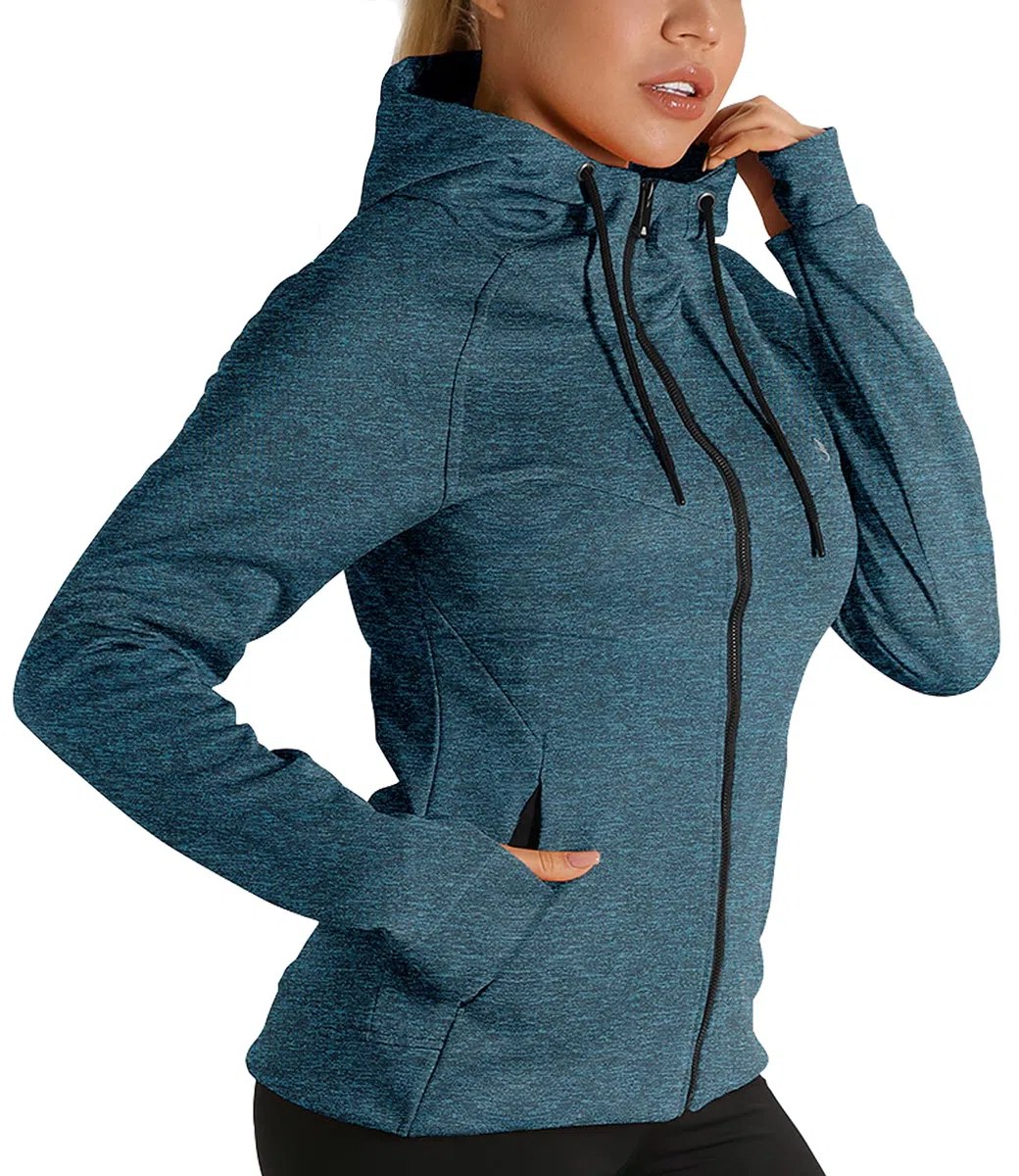 icyzone Giacca Sportiva Donna con Cappuccio,Felpa Termica con Zip e Fori per i Pollici
