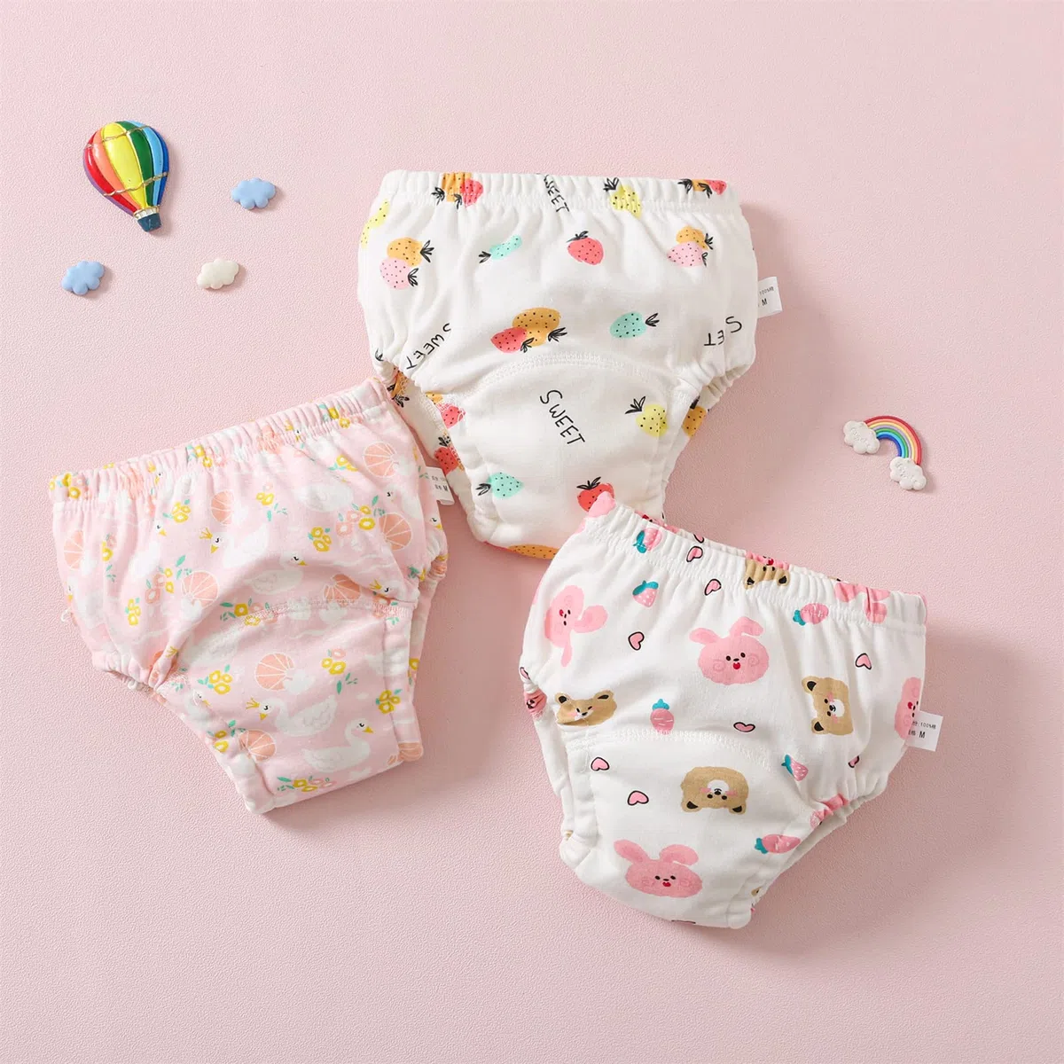Mutandine di Apprendimento Intimo per Bambini 3 Pezzi Pantaloni da vasino per Bambino Bambina Cotone Assorbente