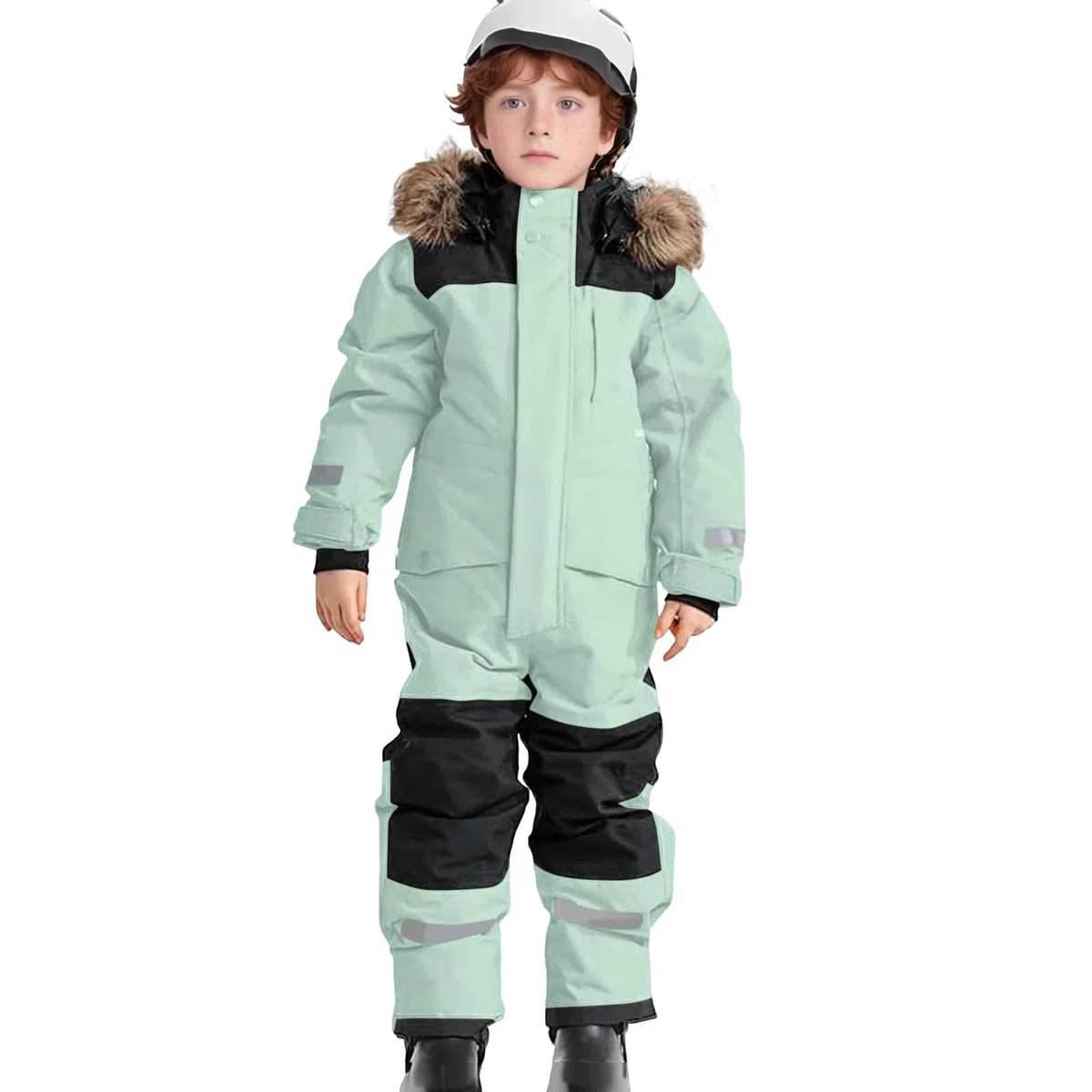 Tute da Neve Bambino e Ragazzi, Tute da Sci Bambine e Ragazze, Tuta da Neve di un Pezzo Bambini Invernale Outdoor Antivento Impermeabile e Traspirante Calda Tuta con (Light Green, 12-13 Years)