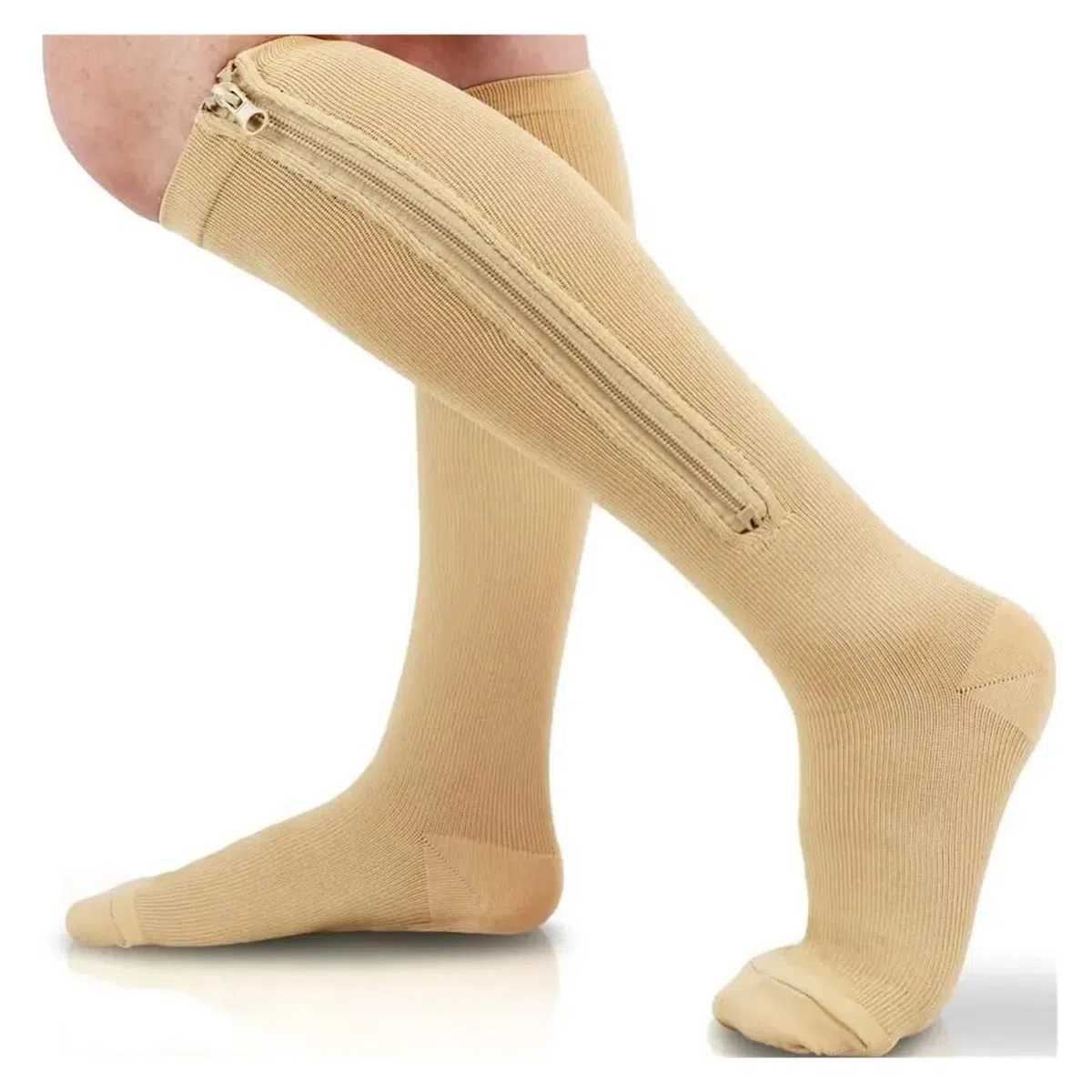 calze compressione 1 paio di calze a compressione con cerniera da donna e uomo, elastiche in nylon punta chiusa(Black,XXL)