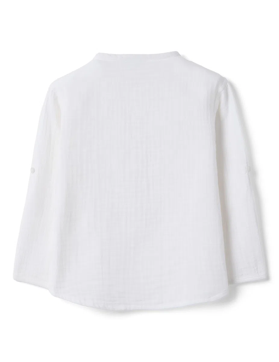OVS Kids Camicia in Puro Cotone Bianca da Bimbo Regular Fit con Collo Coreano
