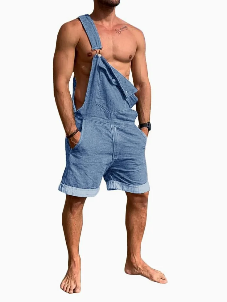 Runcati Tuta da uomo in denim, estiva, regolabile, casual, casual, vestibilità ampia