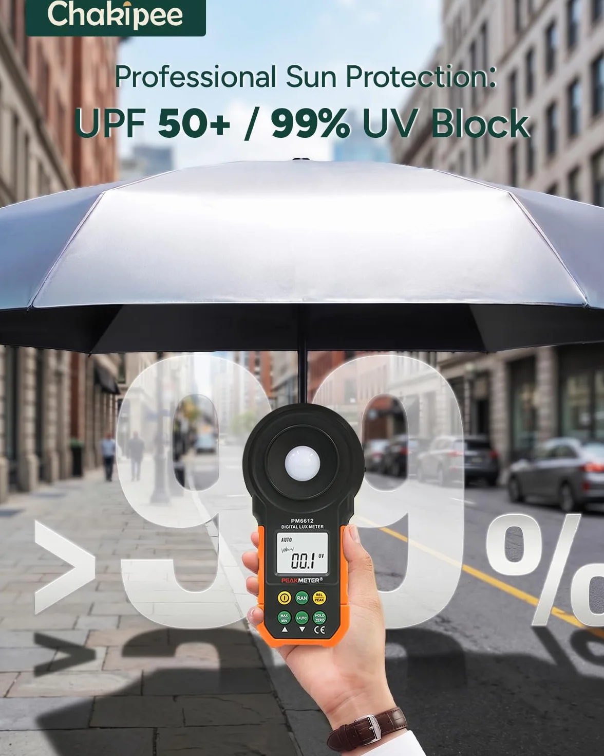Ombrello Parasole Anti UV UPF 50+, 106/116cm Argento Ombrello Pieghevole Antivento Compatto, Leggero Sotto 390g con Apertura Chiusura Automatica, Ombrello da Viaggio Portatile