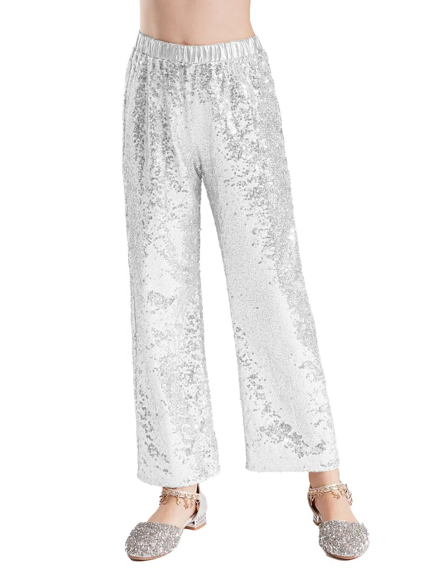 TiaoBug Pantaloni da Danza Moderna Jazz Ballo Latino Bambina Pantaloni di Paillettes da Ballo di Strada Hip Hop Pantaloni a Gamba Larga da Danza Ginnastica Costumi Spettacoli
