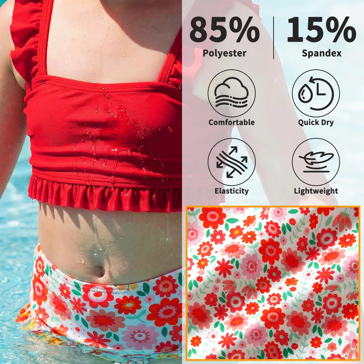 JinBei Set Bikini Ragazze, Costumi da Bagno 2 Pezzi Volant Top e Mutandina Stampa Floreale da Bagno Bambina Estate Abbigliamento da Spiaggia per Piscina Spiaggia Vacanze, 7-13 Anni