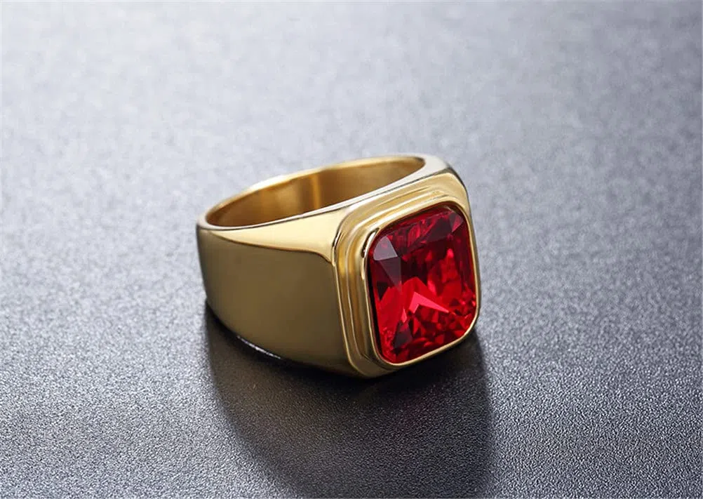 HIJONES Anello da Uomo in Pietra in Acciaio Inossidabile con Zirconi Quadrati Grandi Vintage