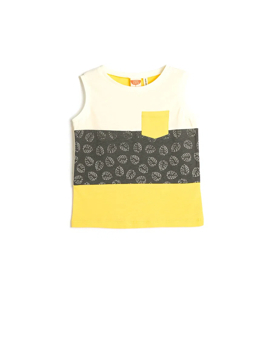 Koton T-Shirt Senza Maniche Color Block Round Collar Cotton Maglietta Bimbo