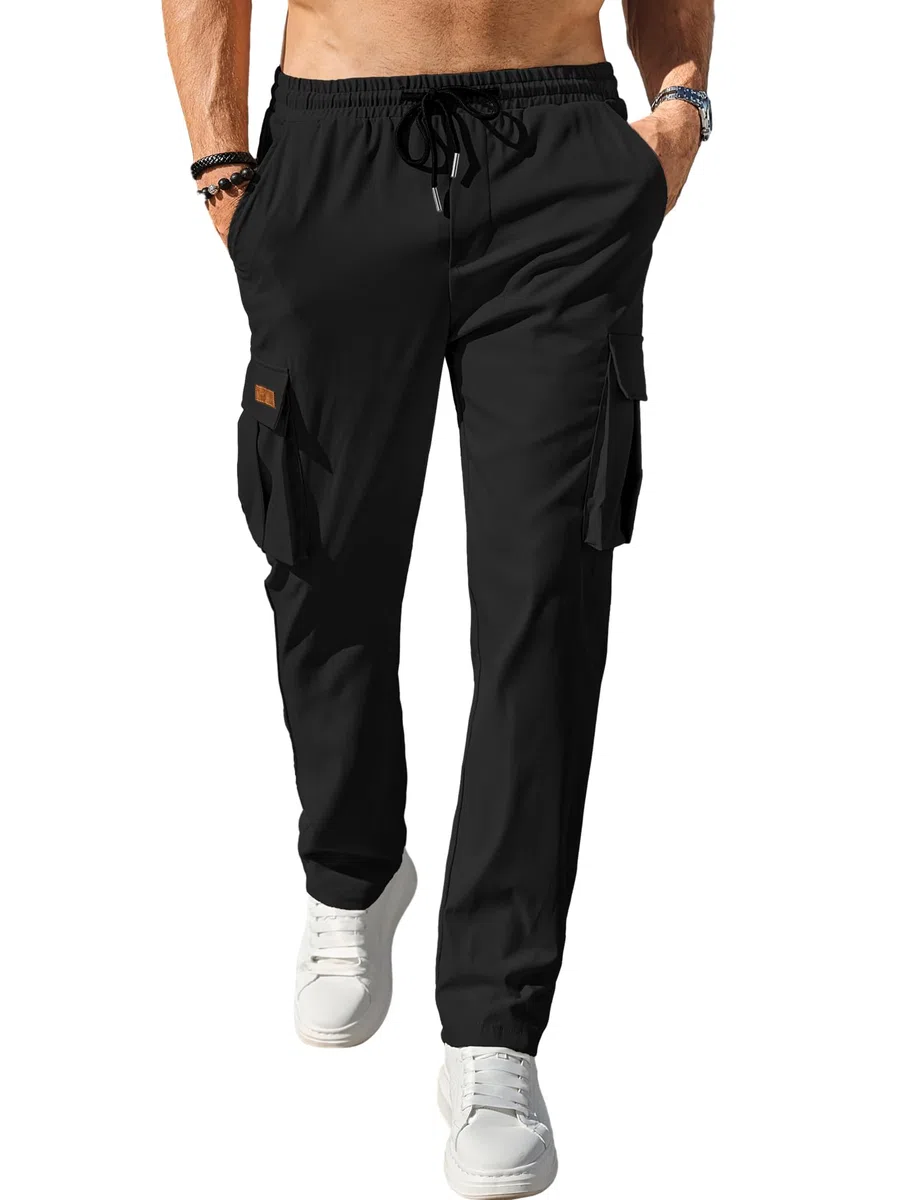 Comdecevis - Comdecevis Men's Casual Cargo Pants Workout Joggers Stretch Sweatpants Hiking Drawstring Tactical Pants with Multi Pockets, Pantaloni Casual Uomo