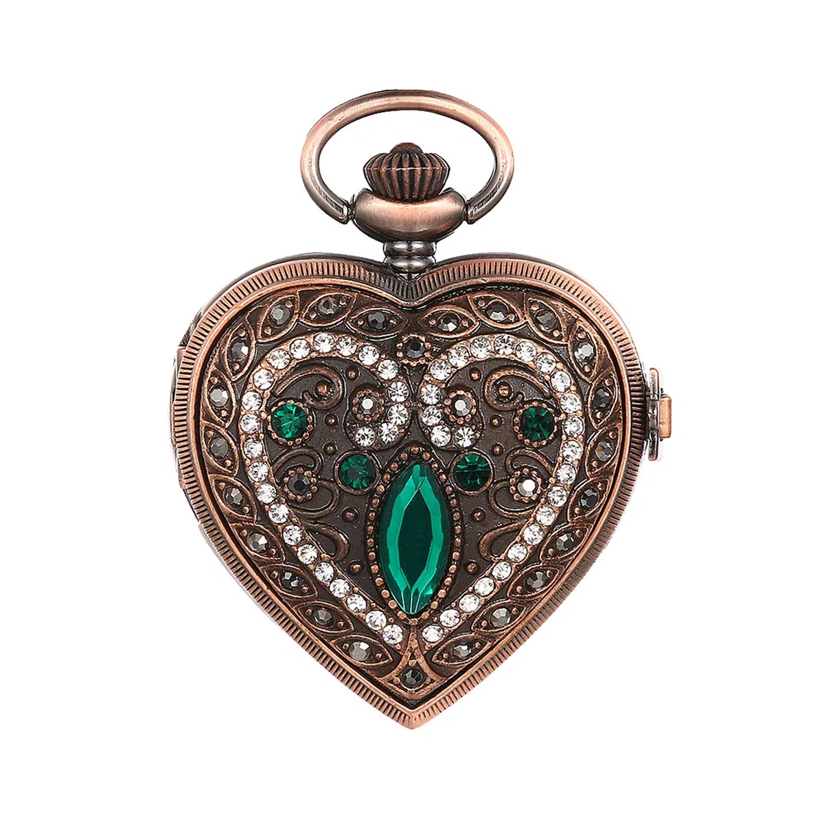 JewelryWe Orologio da Tasca Uomo al Quarzo Forma Cuore Collana con Ciondolo Orologio con Zircone