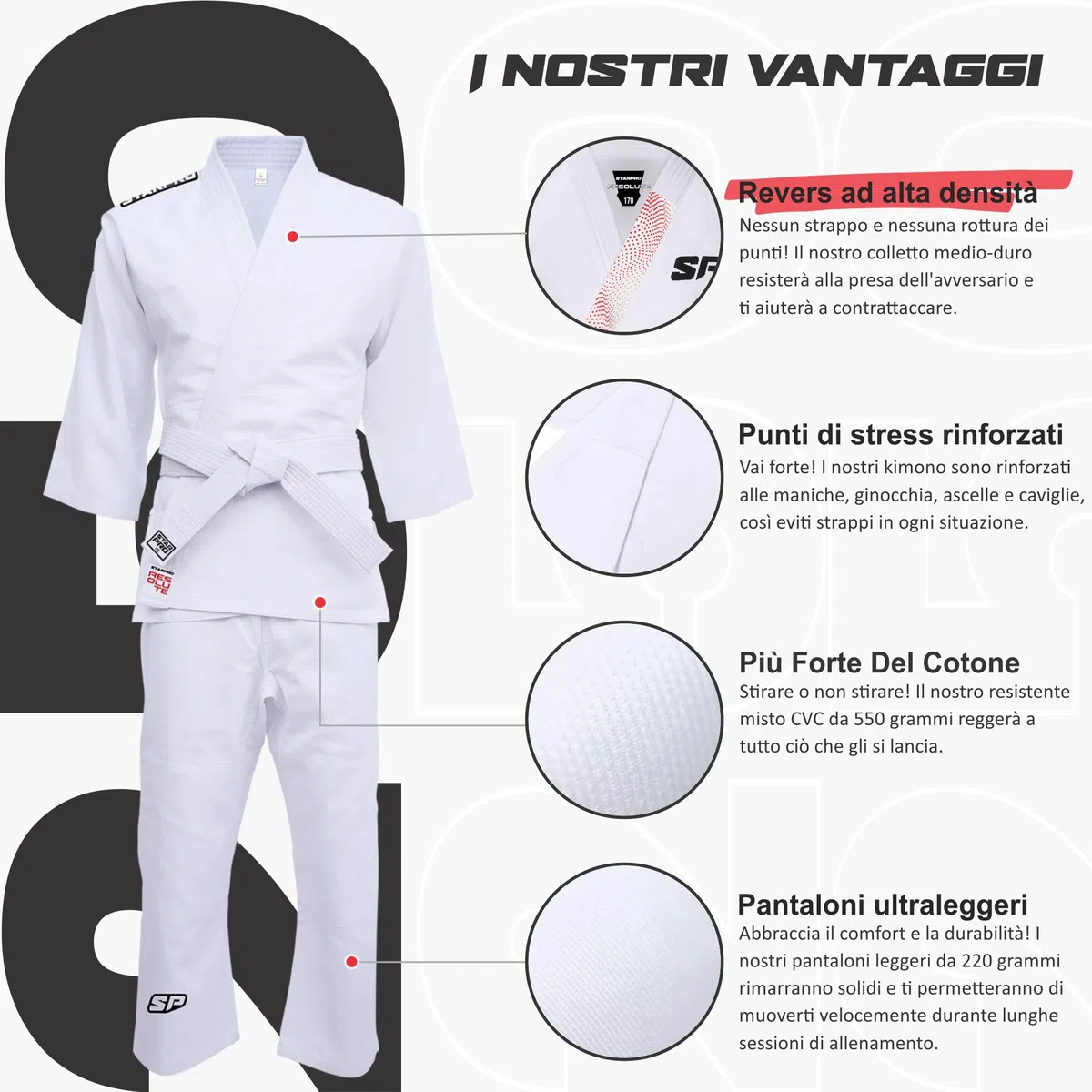 Starpro Kimono Bambini Judo GI 250 Grammi Com Miscela di Cotone Premium. Uniforme Professionale per Allenamento e Competizioni - Biano - Bambina e Bambino - 100cm-170 cm - con Cintura