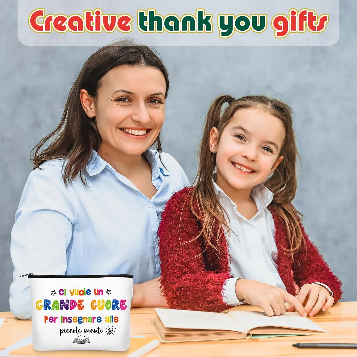 Xuniea 3 Set di Regalo di Apprezzamento Insegnante Borse per Cosmetici per Maestre Portachiavi per Insegnanti Idee Regalo di Laurea Grazie e Addio per Maestre di Scuola Infanzia Primaria (Libro)