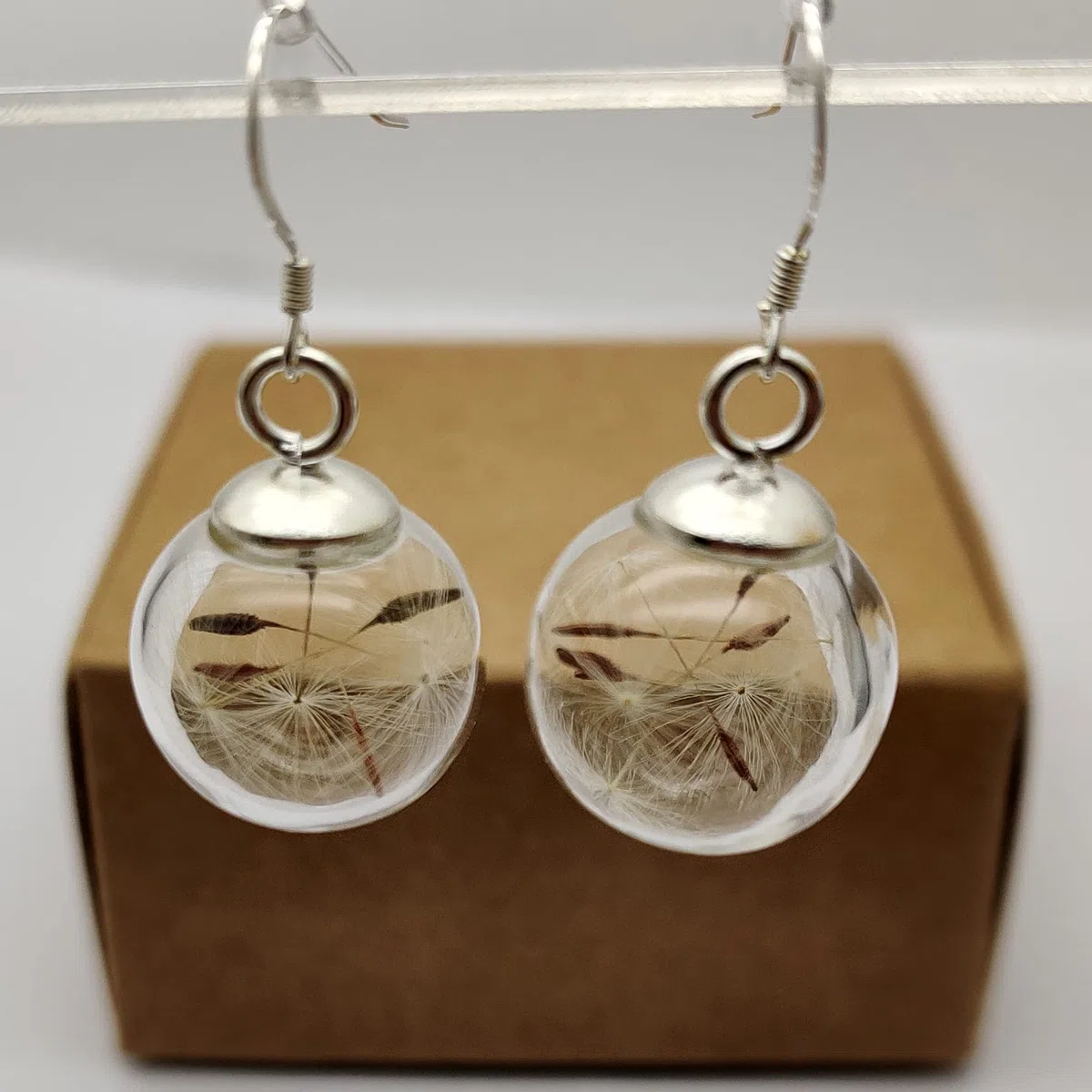 Dente di leone Esprimi un Desiderio Tarassaco Vero Fiori Vetro Palla Argento Sterling 925 Orecchini Goccia e pendenti Donna Handmade
