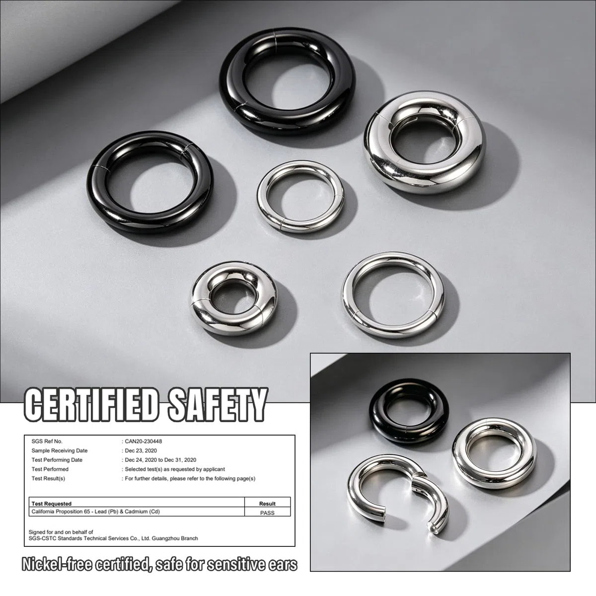 F136 Piercing nasale in titanio per setto nasale, 2G 4G 6G 8G 10G 12G Grande Clicker Piercing orecchio Helix cerchio, nero