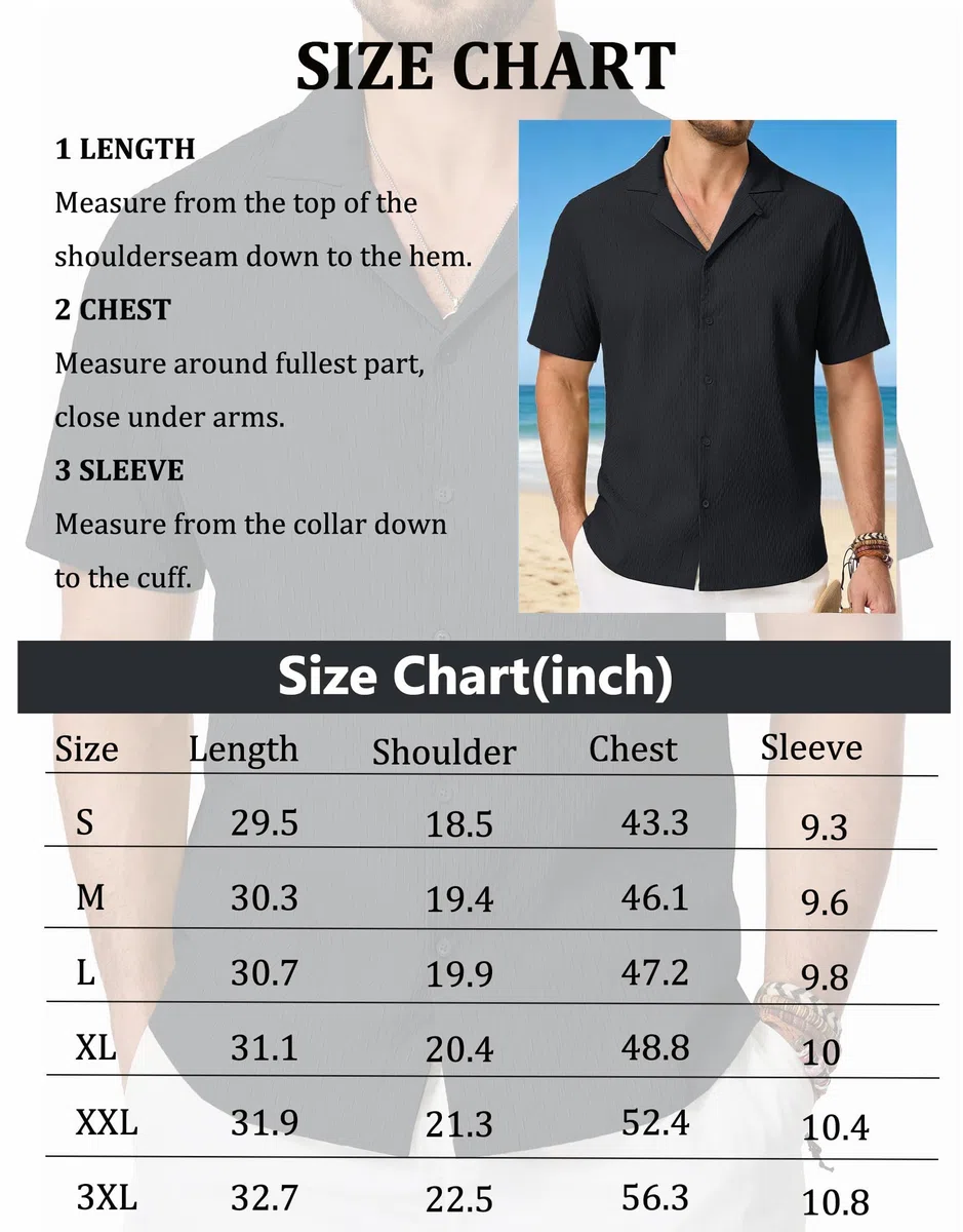 Cavva Camicie da uomo Cuban Guayabera Casual Manica Corta Button Down Camicia testurizzata Leggera Estate Spiaggia Camicie hawaiane