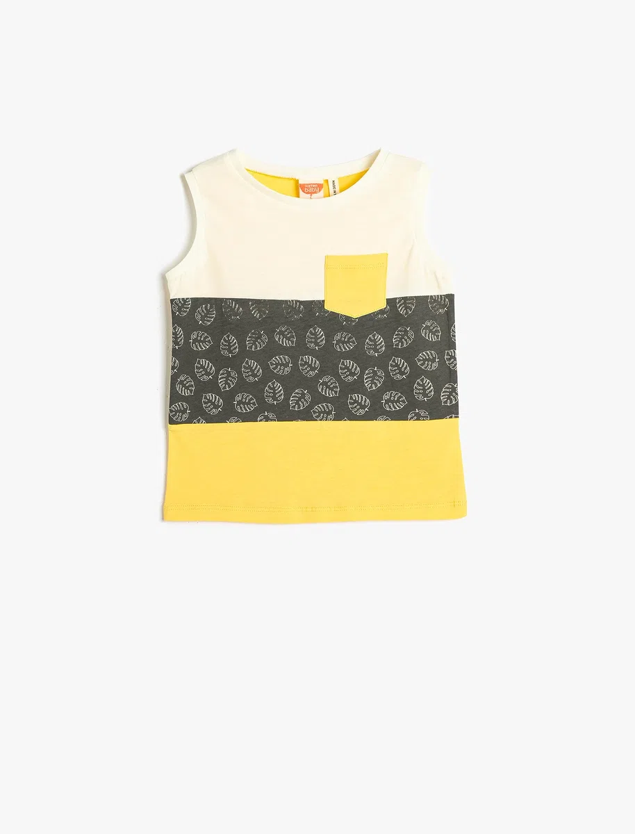 Koton T-Shirt Senza Maniche Color Block Round Collar Cotton Maglietta Bimbo