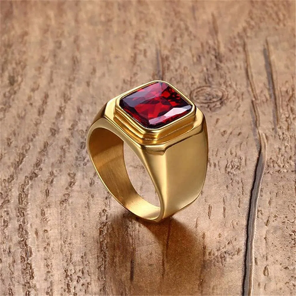 HIJONES Anello da Uomo in Pietra in Acciaio Inossidabile con Zirconi Quadrati Grandi Vintage