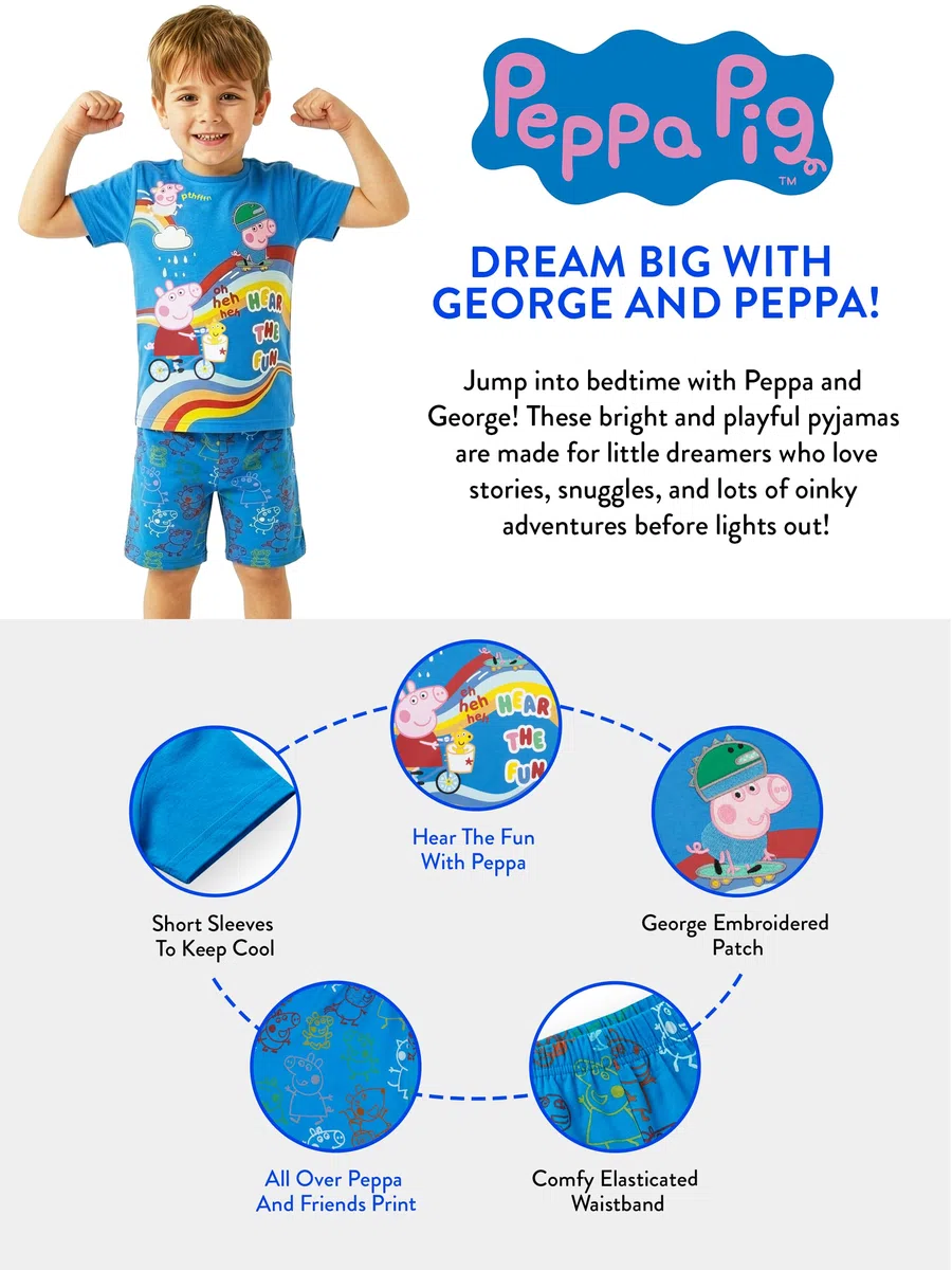 Peppa Pig Pigiama Ragazzo, Pigiama George Pig Estivo, Bambini Pj Set Corto Maniche Corte