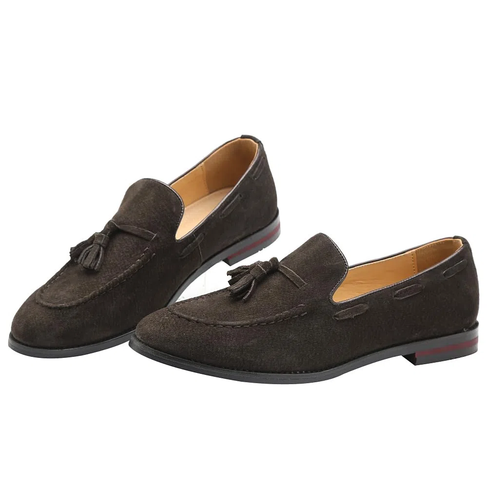 rismart Uomo Fatto a Mano Nappe Mocassini Scamosciato Scivolare su Formale Loafers Scarpe